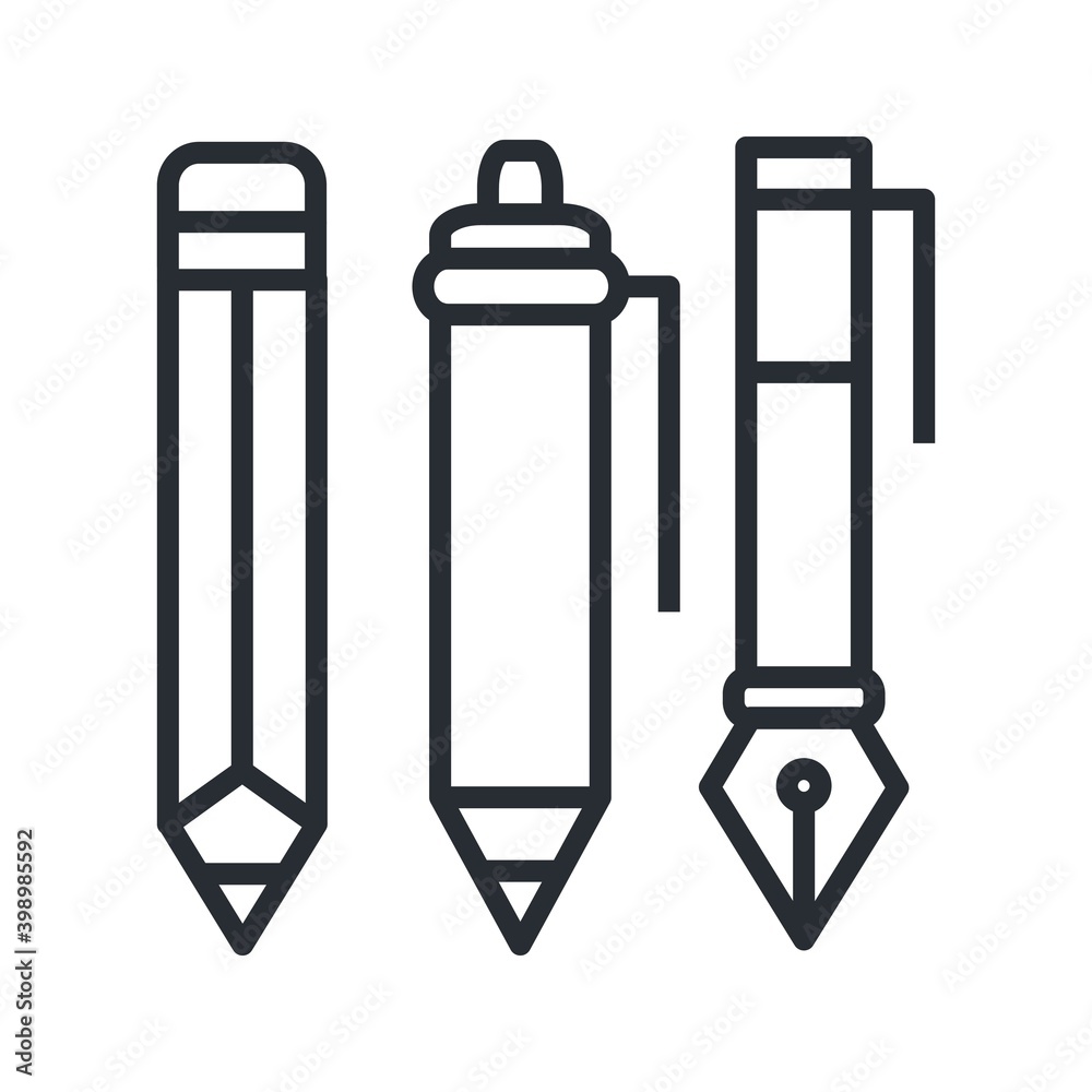 Writing tools icon. Stationery sign. Line icon. Writing tools icon. Stationery sign. Line icon.