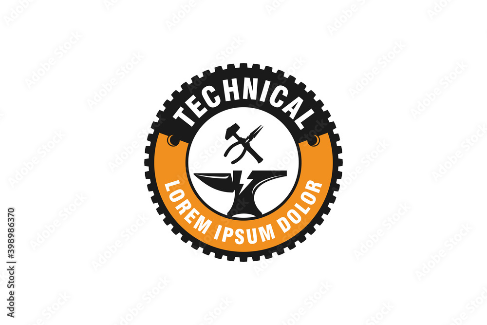 Fotografie Anvil iron logo design hammer pliers element