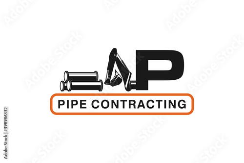 Excavator construction logo design  sawer work  excavator logo element heavy equipment work. pipe construction.