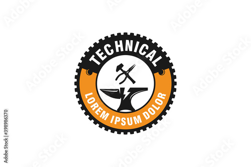 Anvil iron logo design hammer pliers element. industrial blacksmith forging icon.