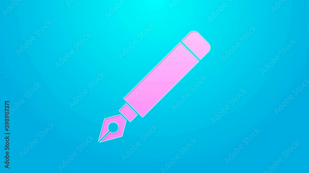 Pink line Fountain pen nib icon isolated on blue background. Pen tool sign. 4K Video motion graphic animation Pink line Fountain pen nib icon isolated on blue background. Pen tool sign. 4K Video motion graphic animation