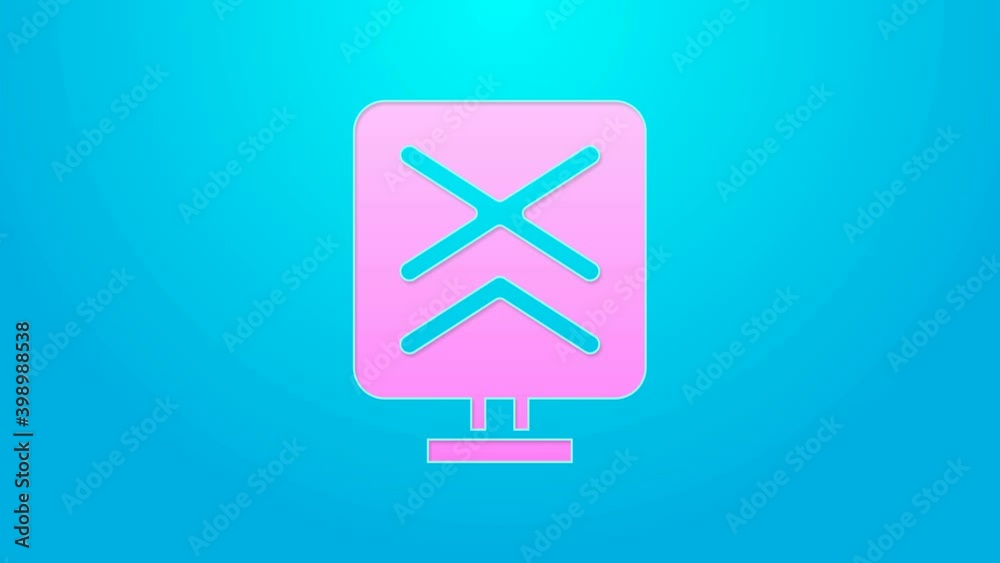 Pink line Railroad crossing icon isolated on blue background. Railway sign. 4K Video motion graphic animation Pink line Railroad crossing icon isolated on blue background. Railway sign. 4K Video motion graphic animation