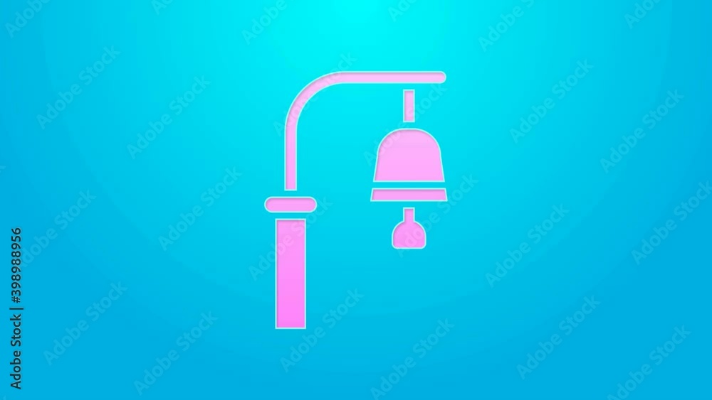 Pink line Train station bell icon isolated on blue background. 4K Video motion graphic animation Pink line Train station bell icon isolated on blue background. 4K Video motion graphic animation