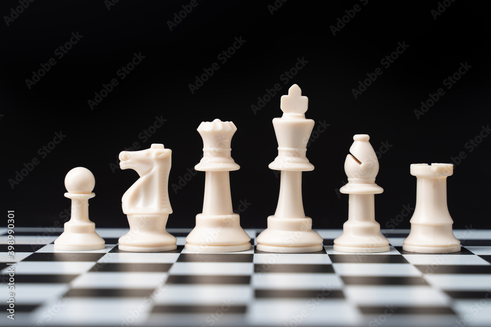 set white chess on a chessboard