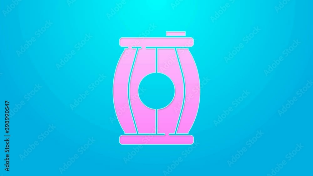 Pink line Gun powder barrel icon isolated on blue background. TNT dynamite wooden old barrel. 4K Video motion graphic animation Pink line Gun powder barrel icon isolated on blue background. TNT dynamite wooden old barrel. 4K Video motion graphic animation