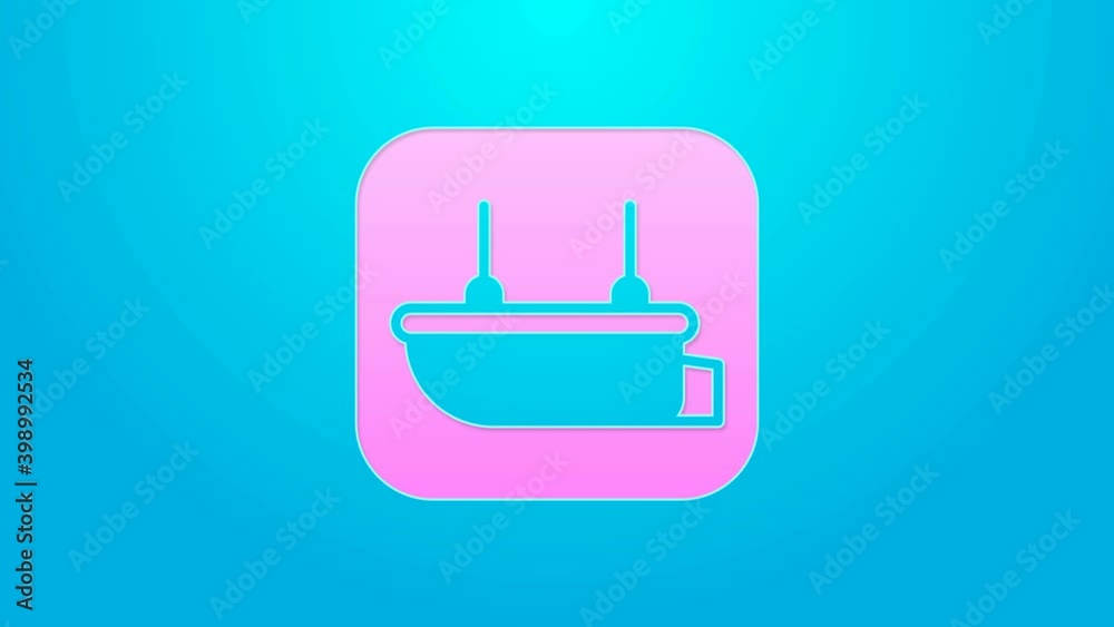 Pink line Lifeboat icon isolated on blue background. 4K Video motion graphic animation Pink line Lifeboat icon isolated on blue background. 4K Video motion graphic animation