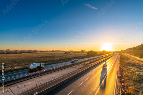 M1 motorway at sunrise. England