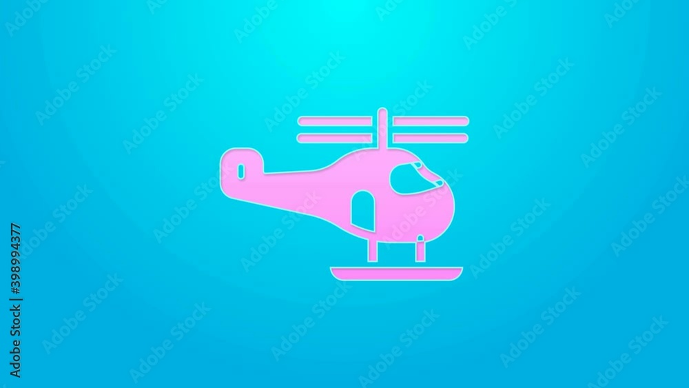 Pink line Helicopter aircraft vehicle icon isolated on blue background. 4K Video motion graphic animation Pink line Helicopter aircraft vehicle icon isolated on blue background. 4K Video motion graphic animation