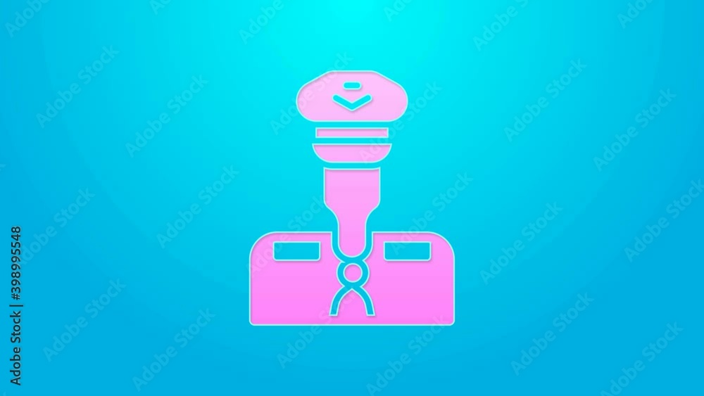 Pink line Pilot icon isolated on blue background. 4K Video motion graphic animation Pink line Pilot icon isolated on blue background. 4K Video motion graphic animation