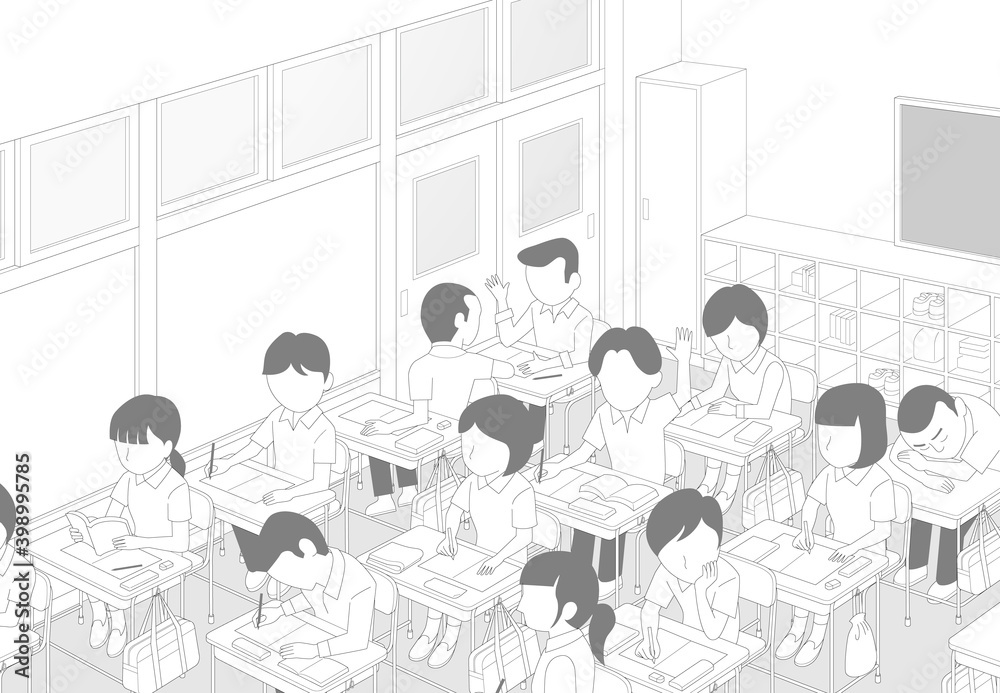 教室 授業中 学校 漫画風背景素材 Stock Vector Adobe Stock