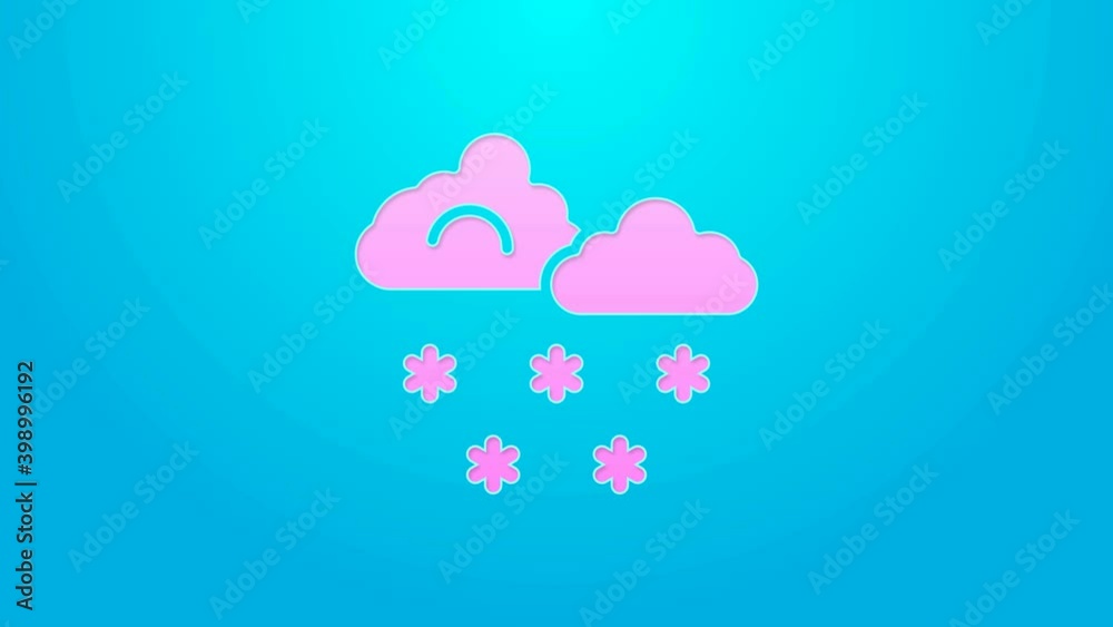 Pink line Cloud with snow icon isolated on blue background. Cloud with snowflakes. Single weather icon. Snowing sign. 4K Video motion graphic animation Pink line Cloud with snow icon isolated on blue background. Cloud with snowflakes. Single weather icon. Snowing sign. 4K Video motion graphic animation