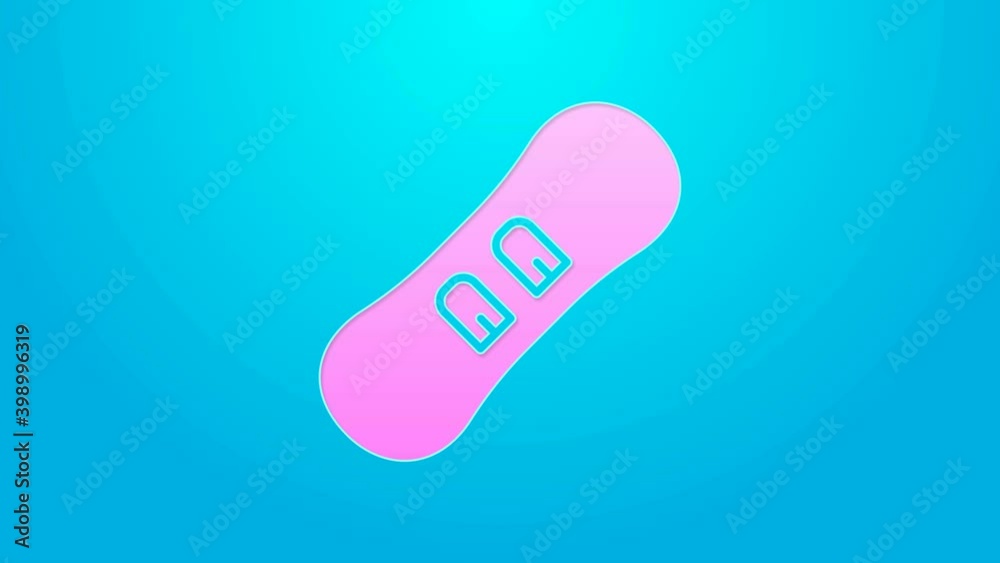 Pink line Snowboard icon isolated on blue background. Snowboarding board icon. Extreme sport. Sport equipment. 4K Video motion graphic animation Pink line Snowboard icon isolated on blue background. Snowboarding board icon. Extreme sport. Sport equipment. 4K Video motion graphic animation