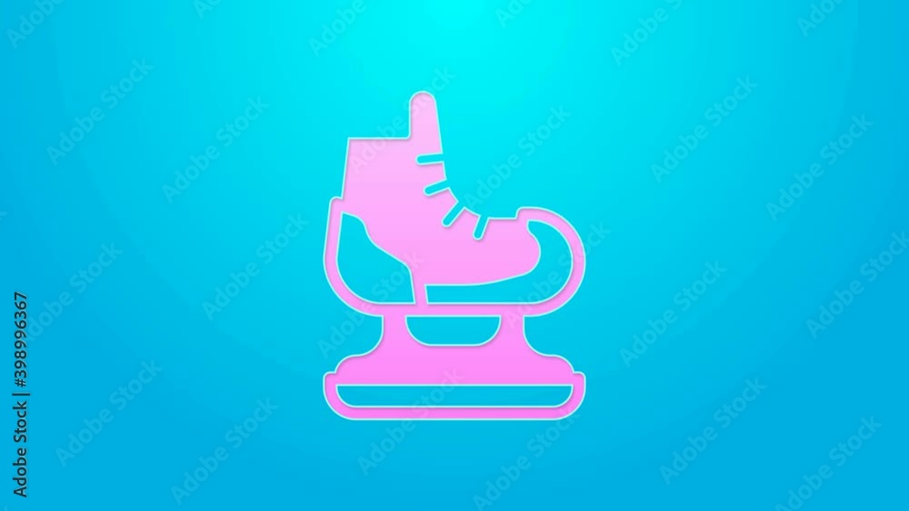 Pink line Skates icon isolated on blue background. Ice skate shoes icon. Sport boots with blades. 4K Video motion graphic animation Pink line Skates icon isolated on blue background. Ice skate shoes icon. Sport boots with blades. 4K Video motion graphic animation
