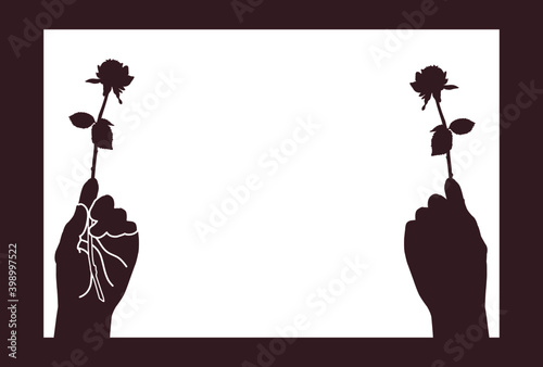 一輪の薔薇を持った手のイラスト【はがきテンプレート】