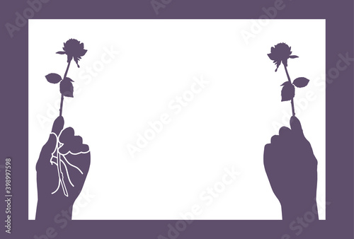 一輪の薔薇を持った手のイラスト【はがきテンプレート】