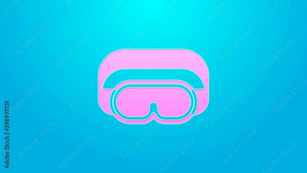Pink line Ski goggles icon isolated on blue background. Extreme sport. Sport equipment. 4K Video motion graphic animation Pink line Ski goggles icon isolated on blue background. Extreme sport. Sport equipment. 4K Video motion graphic animation