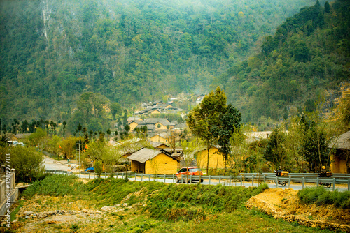 A ethnic minority village in Ha Giang, Vietnam, view from high view. Ha Giang is a northernmost province in Vietnam. photo