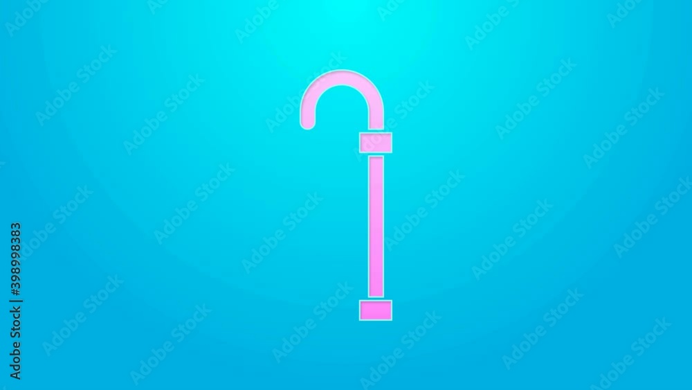 Pink line Walking stick cane icon isolated on blue background. 4K Video motion graphic animation Pink line Walking stick cane icon isolated on blue background. 4K Video motion graphic animation