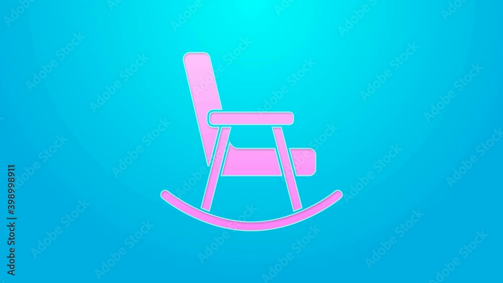 Pink line Rocking chair icon isolated on blue background. 4K Video motion graphic animation Pink line Rocking chair icon isolated on blue background. 4K Video motion graphic animation
