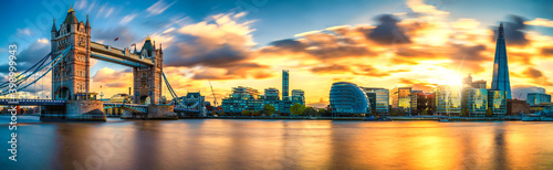 Tower Bridge sunset panorama in London. England