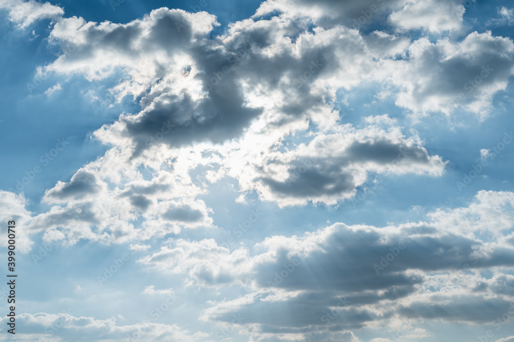 Obraz premium Blue sky with cloud and sun.picture background website or art work design.