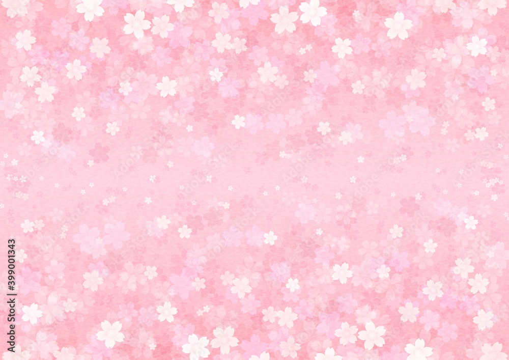 中心から桜の花が上下に広がる横長の背景イラスト vol.01