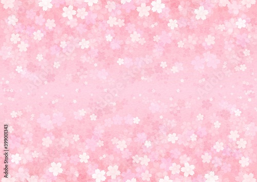 中心から桜の花が上下に広がる横長の背景イラスト vol.01