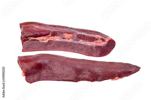 Obraz na płótnie Raw Pork Spleen isolated on white background with clipping path.