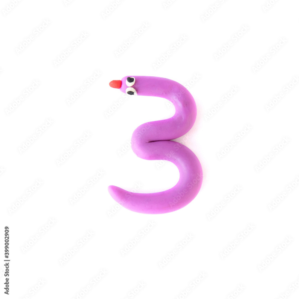 Number 3 made from colorful plasticine isolated on white background. Learning numbers with child. Number 3 made from colorful plasticine isolated on white background. Learning numbers with child.