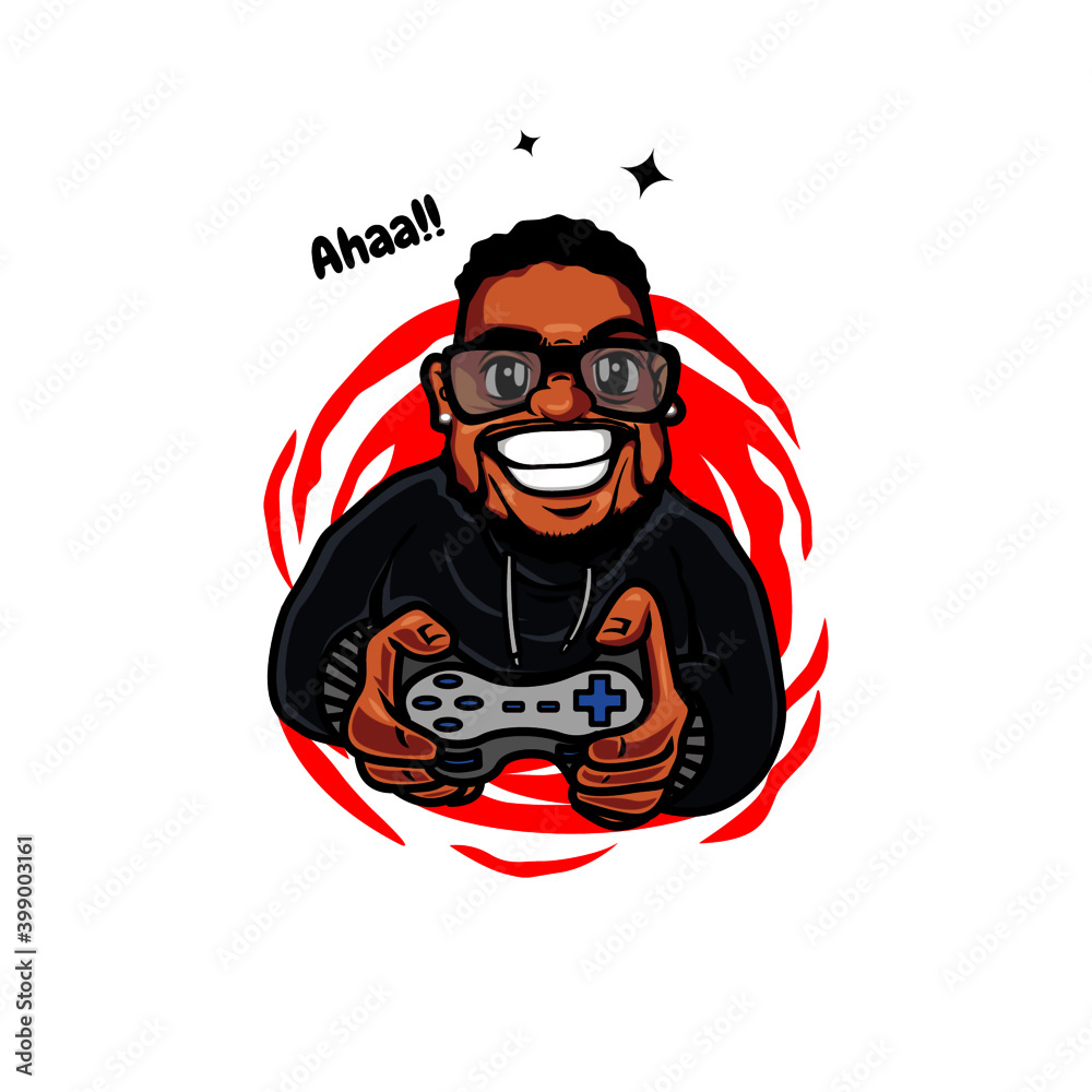 Cartoon logo gaming beard man holding the joystick, a happy man playing game illustration Stock Vector | Adobe Stock Cartoon logo gaming beard man holding the joystick, a happy man playing game illustration Stock Vector | Adobe Stock