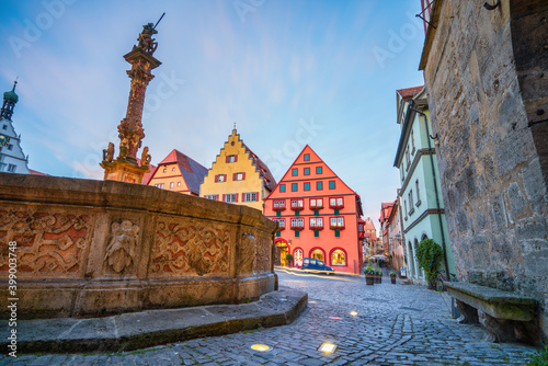 St. George Fountain near the market square of Rothenburg ob der Tauber. Germany photo