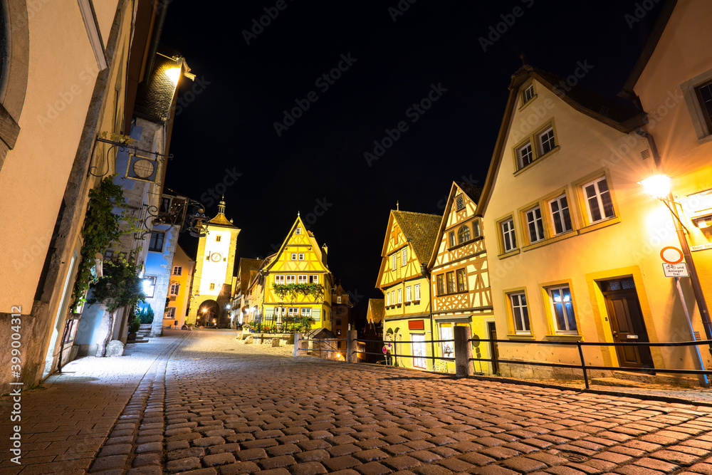 Untere Schmiedgasse street at night.  Rothenburg ob der Tauber. Germany