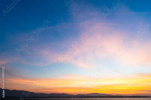 Blue sky with cloudy in morning before sunrise. Nature park and outdoor background
