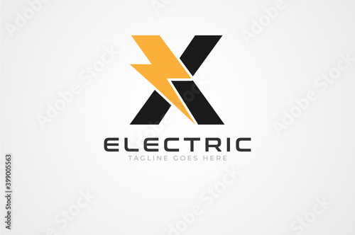 Initial Letter X Electric Logo, letter X and thunnder bolt combination isolated on white background, Flat style Logo Design Template element, vector illustration
