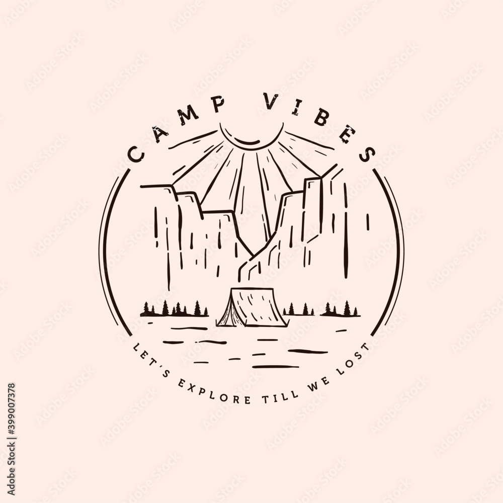 Outdoor Camping Logo Vector Illustration Design. Summer Camp at Canyon Illustration Design. Camping Illustration Vector Design. Outdoor Camping Logo Vector Illustration Design. Summer Camp at Canyon Illustration Design. Camping Illustration Vector Design.