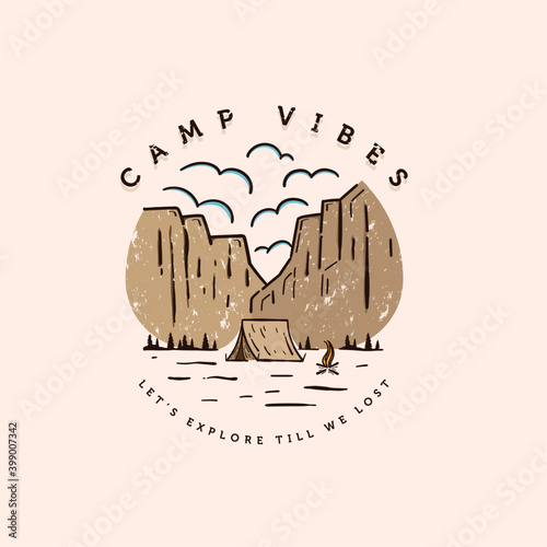 Outdoor Camping Logo Vector Illustration Design. Summer Camp at Canyon Illustration Design. Camping Illustration Vector Design.