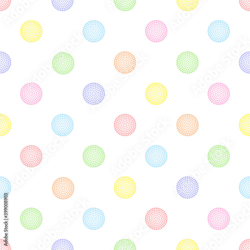 Rainbow seamless polka dot pattern, vector illustration. Seamless pattern with pastel colorful circles of dots. Kids pastel rainbow geometric background