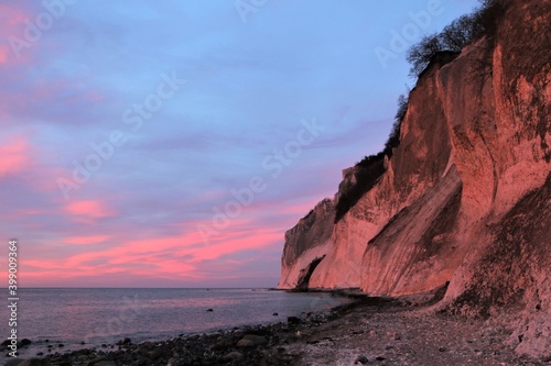impressive white chalk cliff coast at dawn, Møns Klint, Denmark