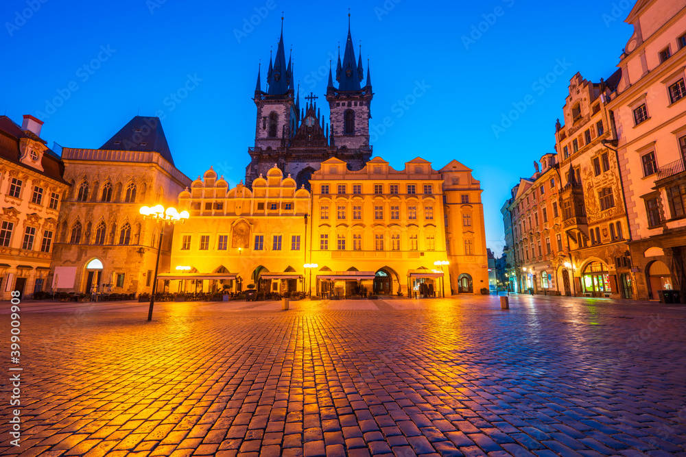  Old Town square with Tyn Church in Czech Republic.Prague.  Europe
