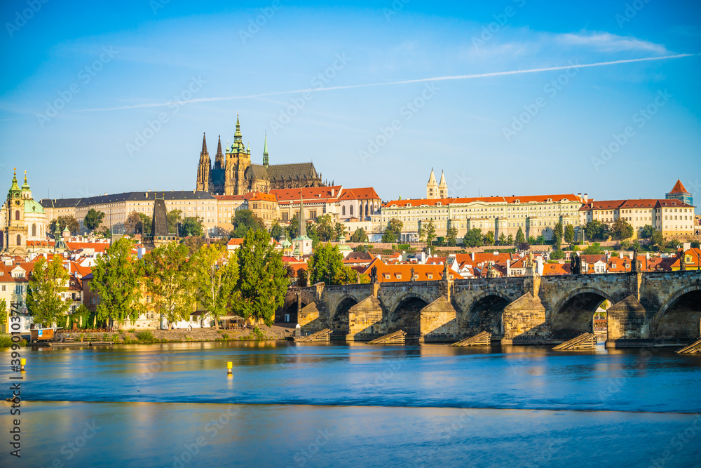 Charles bridge and Prague castle in Prague,Czech Republic 