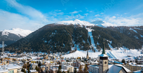 Panoramic view of famous Alpine ski resort DAVOS, SWITZERLAND. photo