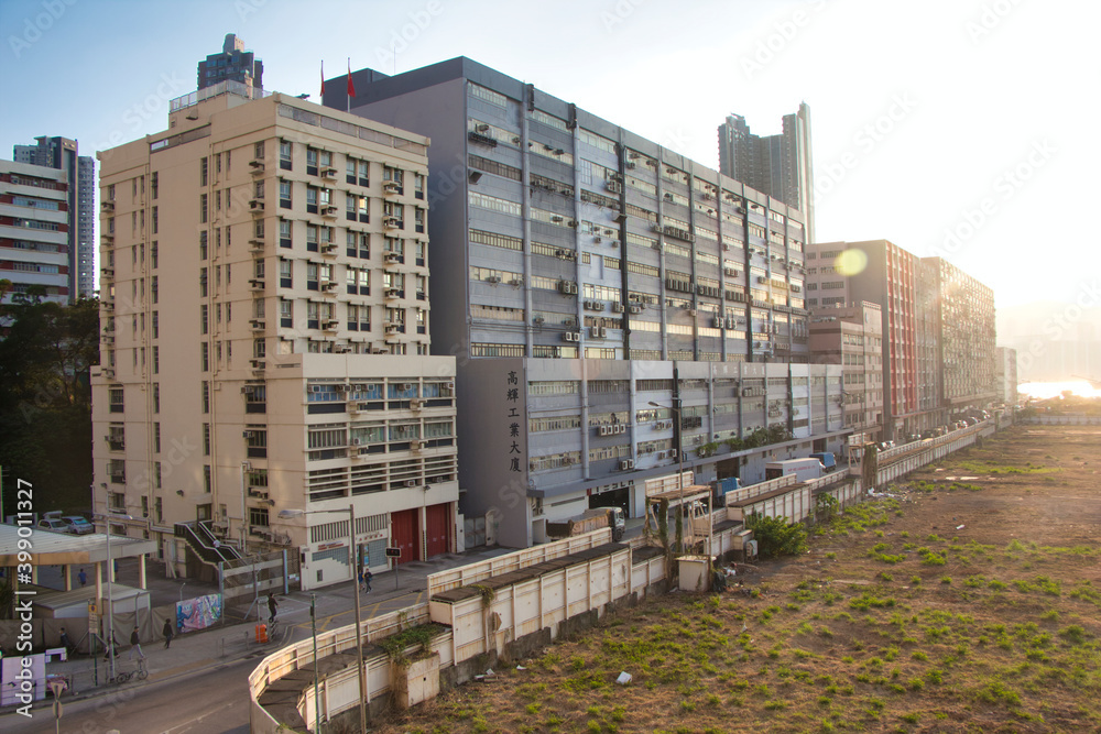 Kowloon, Hong Kong - 10.12.2020 : view of industrial estate in Yau Tong Kowloon, Hong Kong - 10.12.2020 : view of industrial estate in Yau Tong