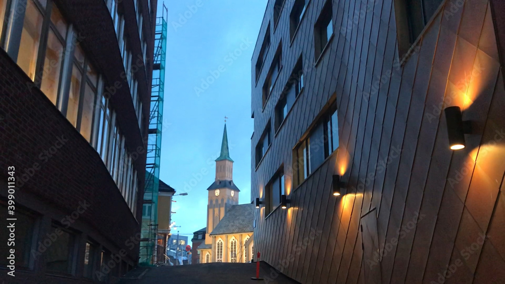 An evening view of Tromso Cathedral.
