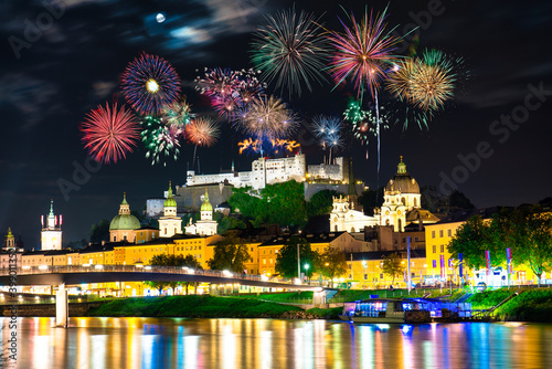 Fireworks display near Salzburg Festung Hohensalzburg fortress, Austria © Pawel Pajor