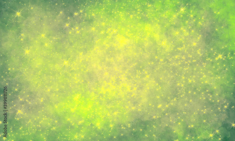 green yellow bright saturated space background with many stars and ...