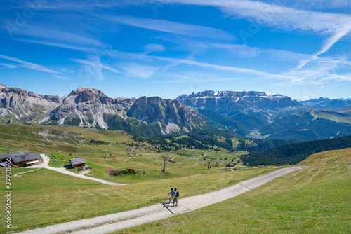 Seceda peak in Dolomites Alps at sunny day, South Tyrol, Italy, Europe