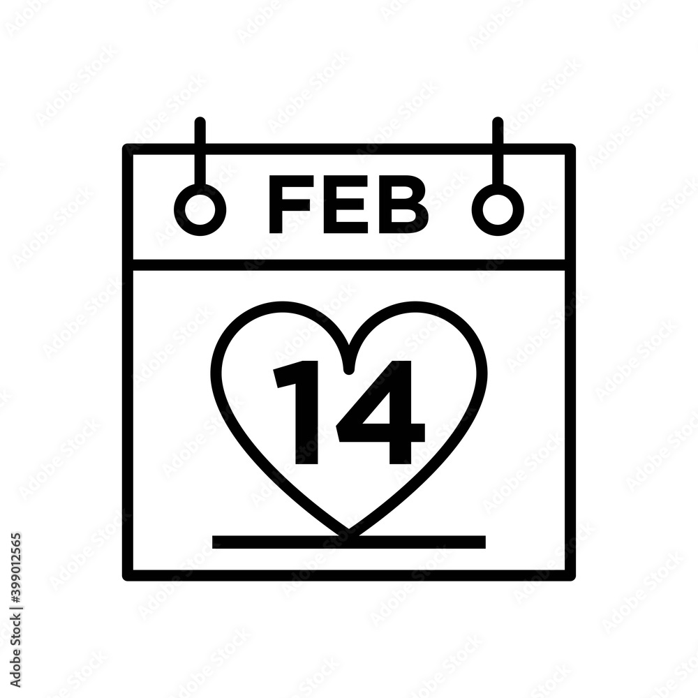 calender 14 february icon line style vector calender 14 february icon line style vector
