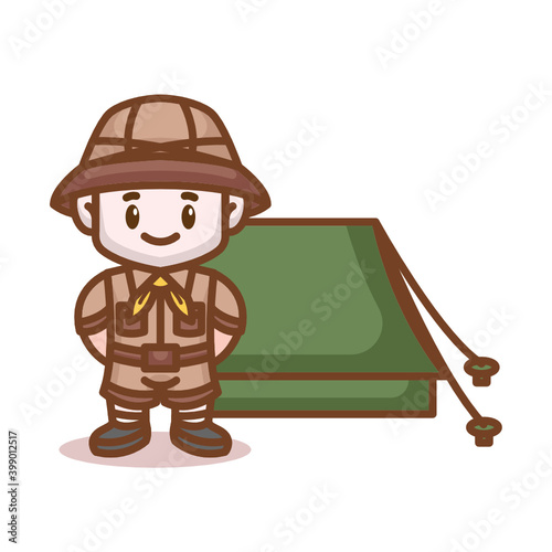 Cute scout boy camping outdoor