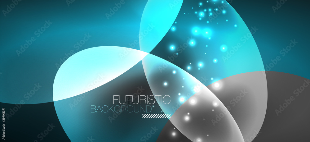 Neon ellipses abstract backgrounds. Shiny bright round shapes glowing in the dark. Vector futuristic illustrations for covers, banners, flyers and posters and other