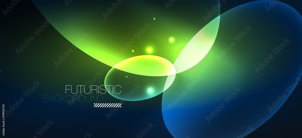 Neon ellipses abstract backgrounds. Shiny bright round shapes glowing in the dark. Vector futuristic illustrations for covers, banners, flyers and posters and other